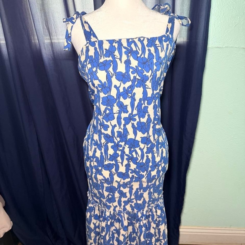 Tory‎ Burch Drop Waist Floral Tie Shoulder Blue  Retails $448 NWOT
